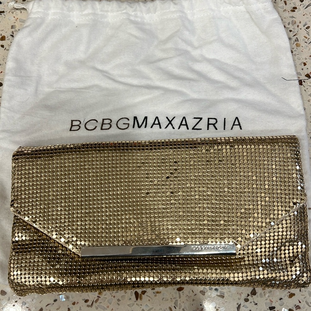 BCBG gold clutch dress bag